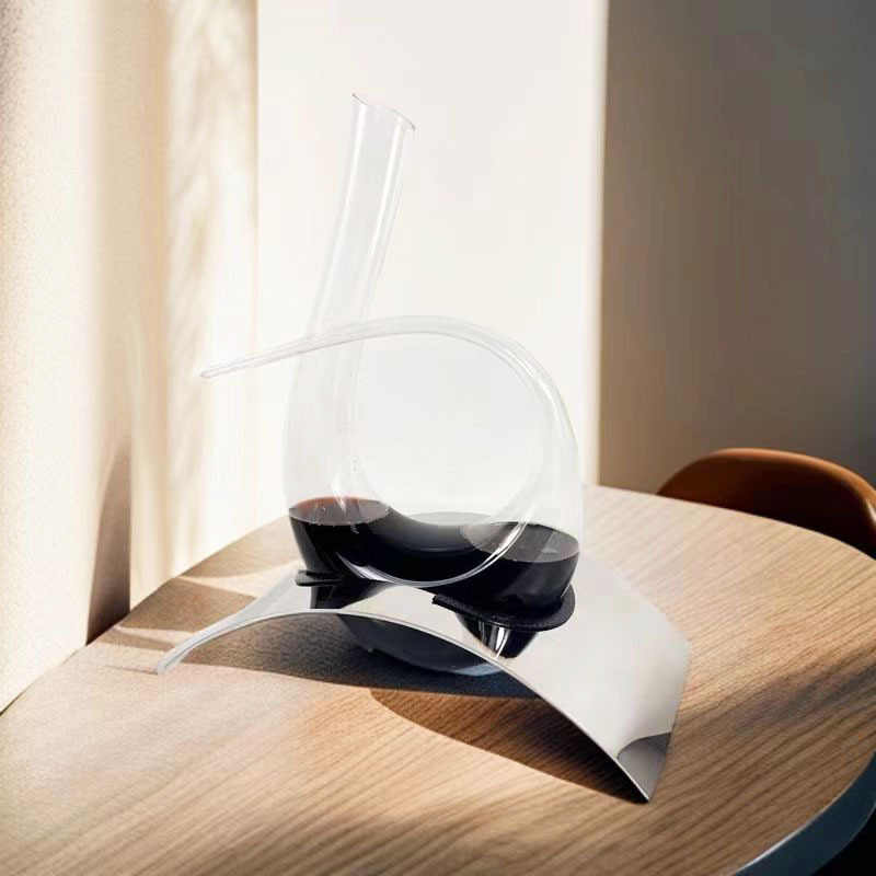 Luxury Harp-Shaped Wine Decanter with Stainless Steel Stand – Creative Glass Aerator Set for Elegant Wine Service