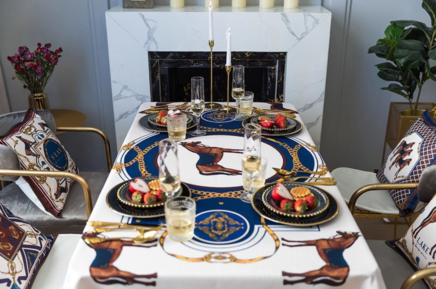 Luxury Horse Print Waterproof Tablecloth – High-End Rectangular Accent Table Cover, Decorative Style Dining Room & Tea Table Linen