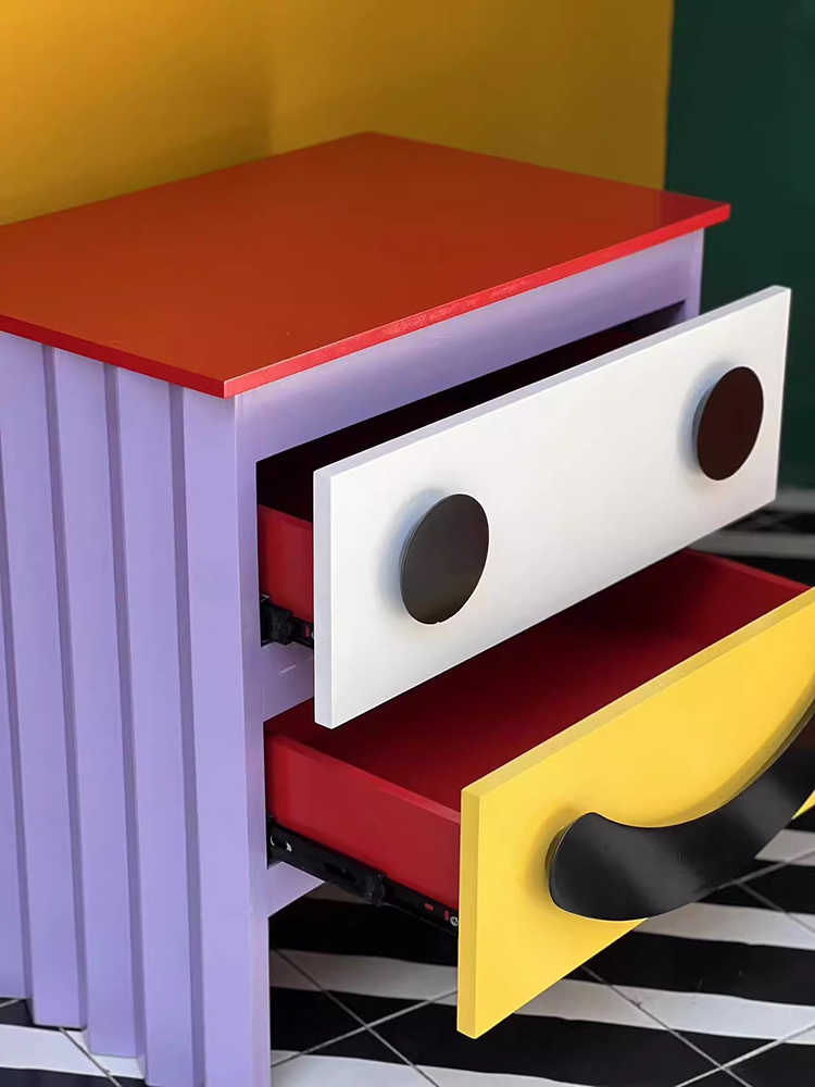Nightstand Storage Cabinet – Colorful Geometric Kids Bedroom Organizer, Creative Art Deco Pop Side Table