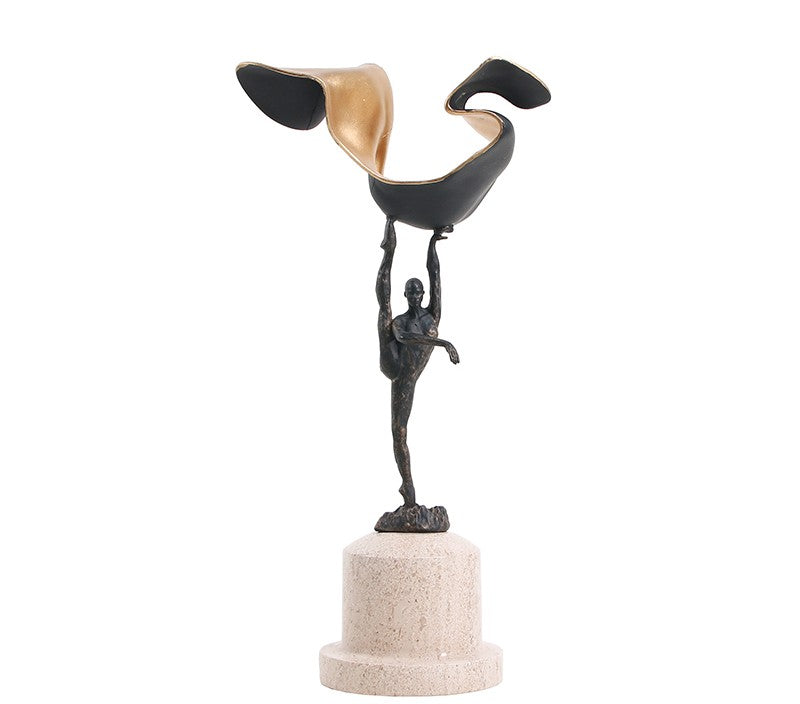 Modern Abstract Human Yoga Sculpture, Metal & Marble Artistic Minimalist Desktop Statue, Living Room Table, Studio, or Entryway Accent