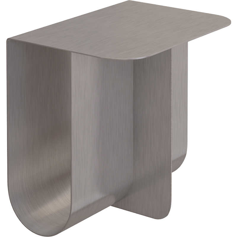 Sculptural Stainless Steel Side Table with Curved Design, Modern Minimalist Bedside Table with Brushed Metal Finish, Contemporary Living Room Accent Table