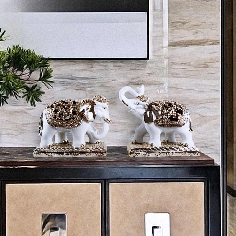 Rose Gold Elephant Figurine Pair – Resin Art Statues for Living Room, TV Cabinet, or Entryway Décor (Set of 2)