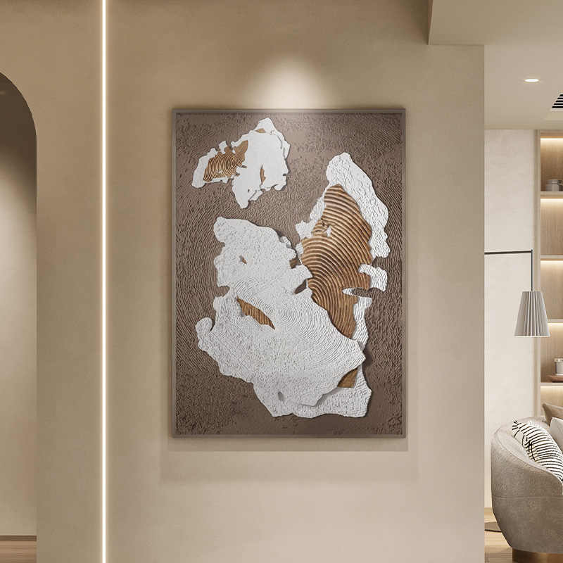 Minimalist 3D Sculpted Oil Painting – Hand-Painted Abstract Relief Wall Art for Living Room, Corridor, Entryway, Solid Wood Frame