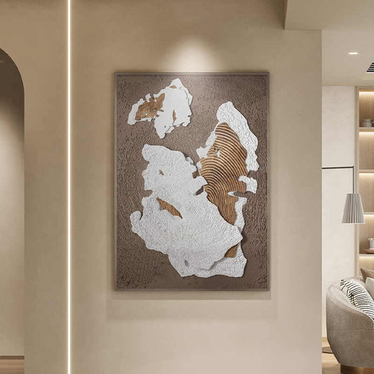 Minimalist 3D Sculpted Oil Painting – Hand-Painted Abstract Relief Wall Art for Living Room, Corridor, Entryway, Solid Wood Frame