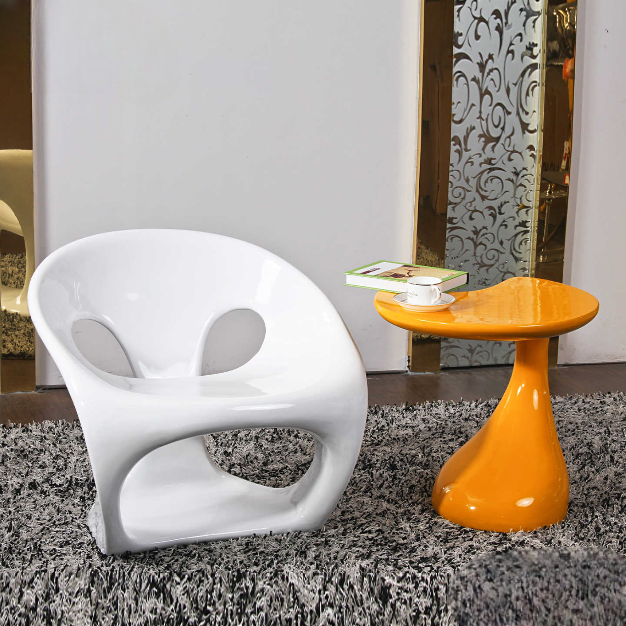 Modern White Fiberglass Outdoor Armchair, Minimalist Designer Single Lounge Chair for Patio, Garden, or Living Room