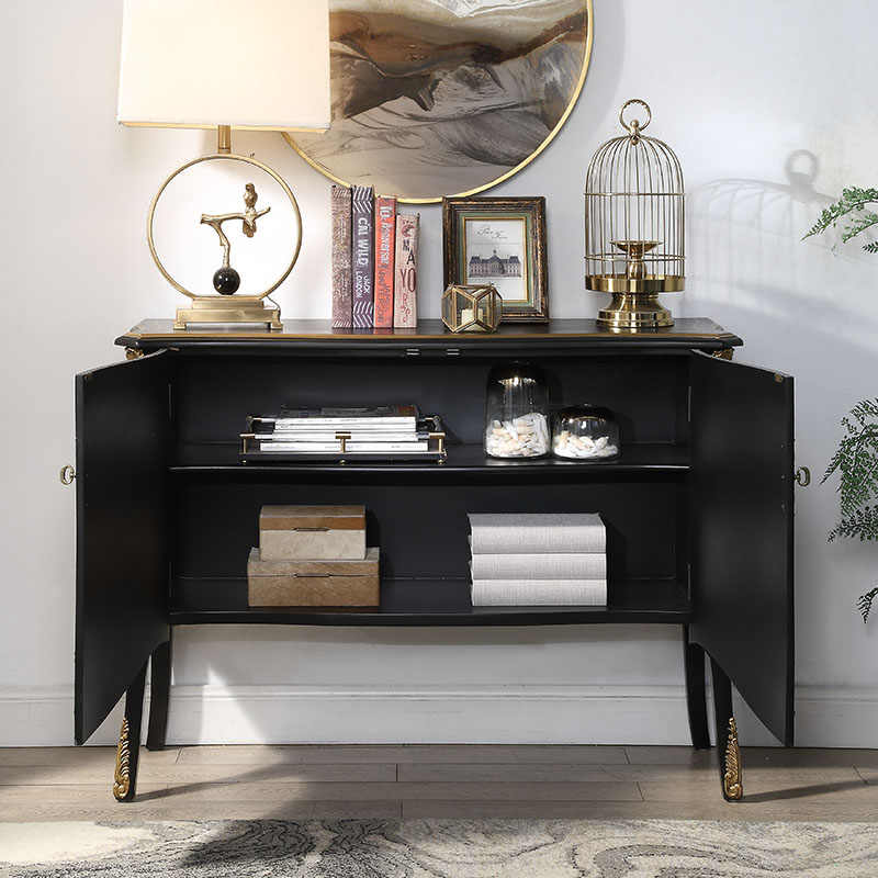 Hand-Painted Landscape Entryway Cabinet, Style Antique Solid Wood Hallway Sideboard