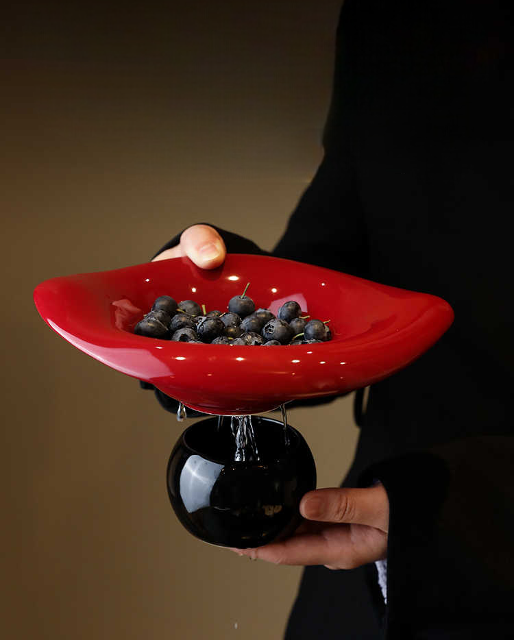 Exquisite Wave-Fruit Tray Set – Luxe Modern High-Gloss Fruit Bowls for Living Room or Tea Table, Red/Black & White/Red