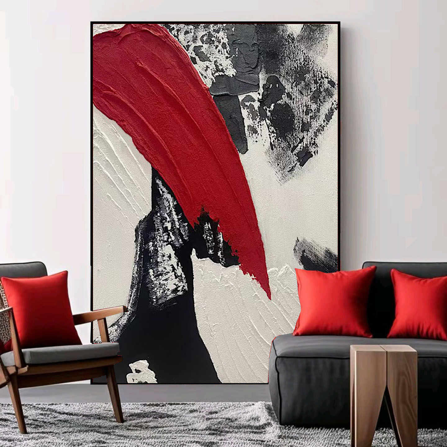 Large Abstract Hand-Painted Oil Painting, “Soaring Fortune” Modern Textured Art for Living Room, Entryway, or Restaurant, Black Aluminum Frame