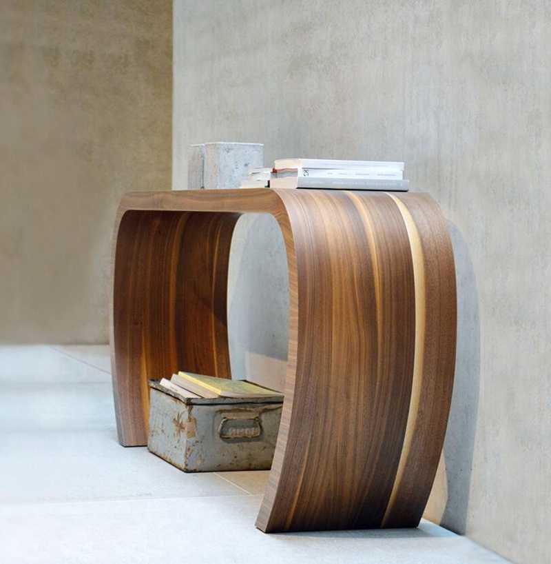 Modern Curved Walnut Console Table, Scandinavian Wabi-Sabi Style Entryway Table with Flowing Design, Contemporary Italian-Inspired Hall Display Table