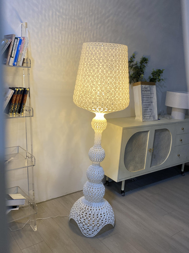 Luxury Hollow-Crafted Art Floor Lamp, INS Style Modern White Designer Dimmable Lamp for Living Room/Bedroom/Hotel