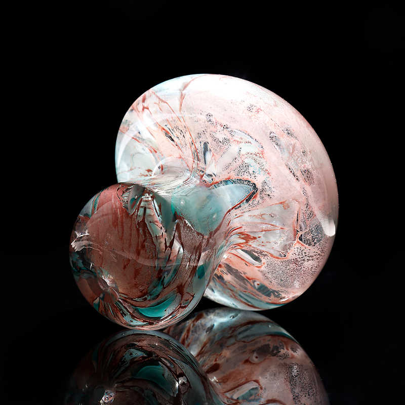 Fantasy Mushroom Glass Sculpture, Blue Pink Marbled Art Glass Decorative Figurine for Home Office Desktop, Unique Gift Collectible Craft Ornament