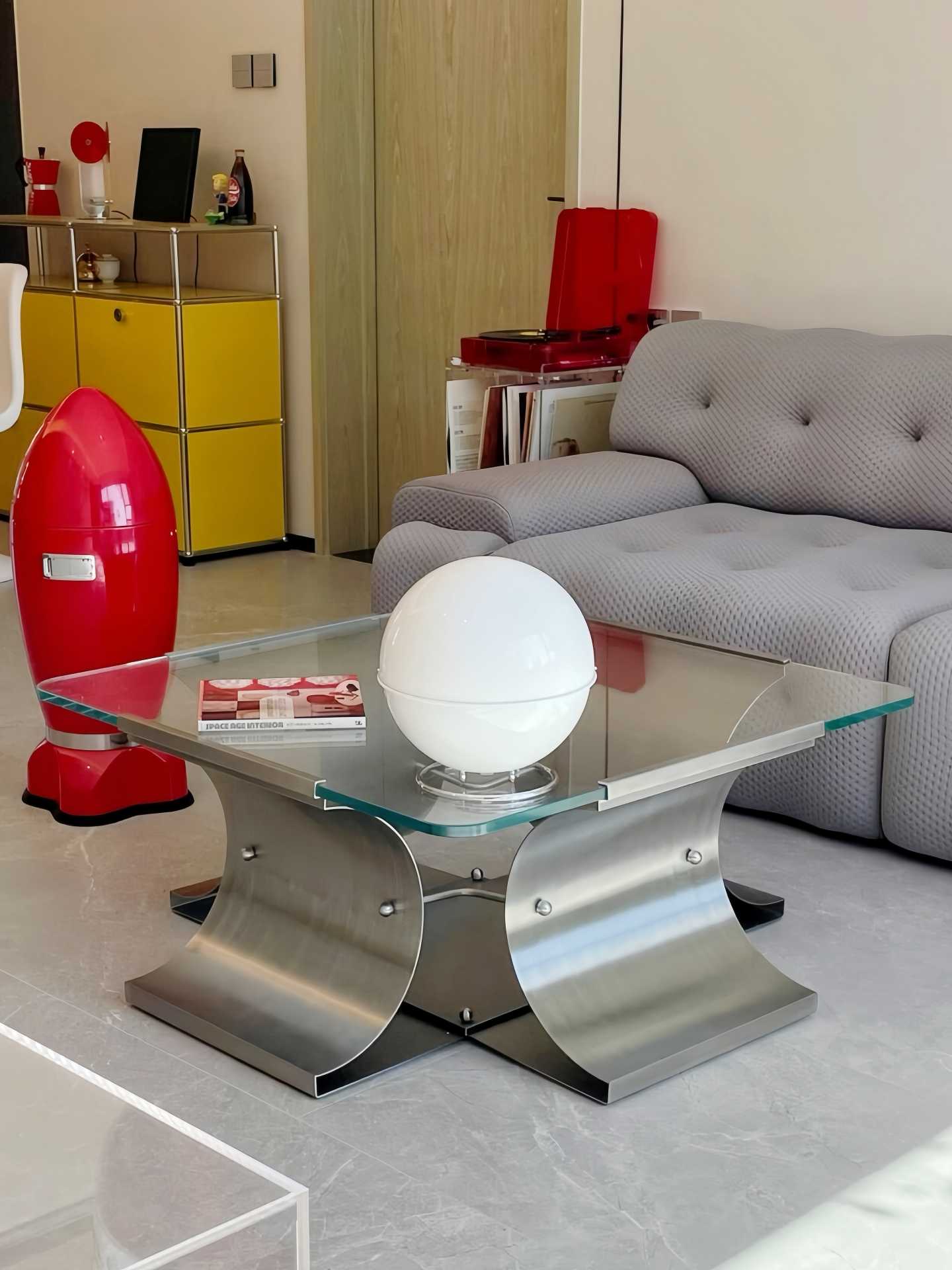 Bauhaus Chrome Steel Coffee Table with Tempered Glass Top, Mid-Century Modern Square Designer Table