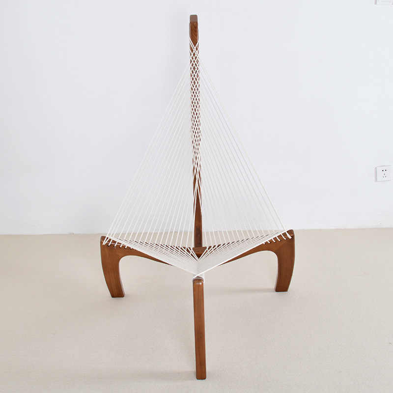 Contemporary Harp Chair – Artistic String Suspension Lounge Chair with Solid Wood Frame, Nordic Minimalist Designer Furniture