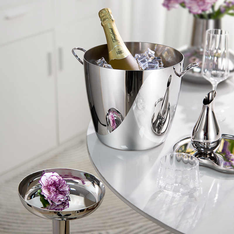 Minimalist Luxury Double-Loop Champagne/Wine/Ice Bucket – Tabletop Stainless Steel Cooler for Red Wine, Champagne, Beer