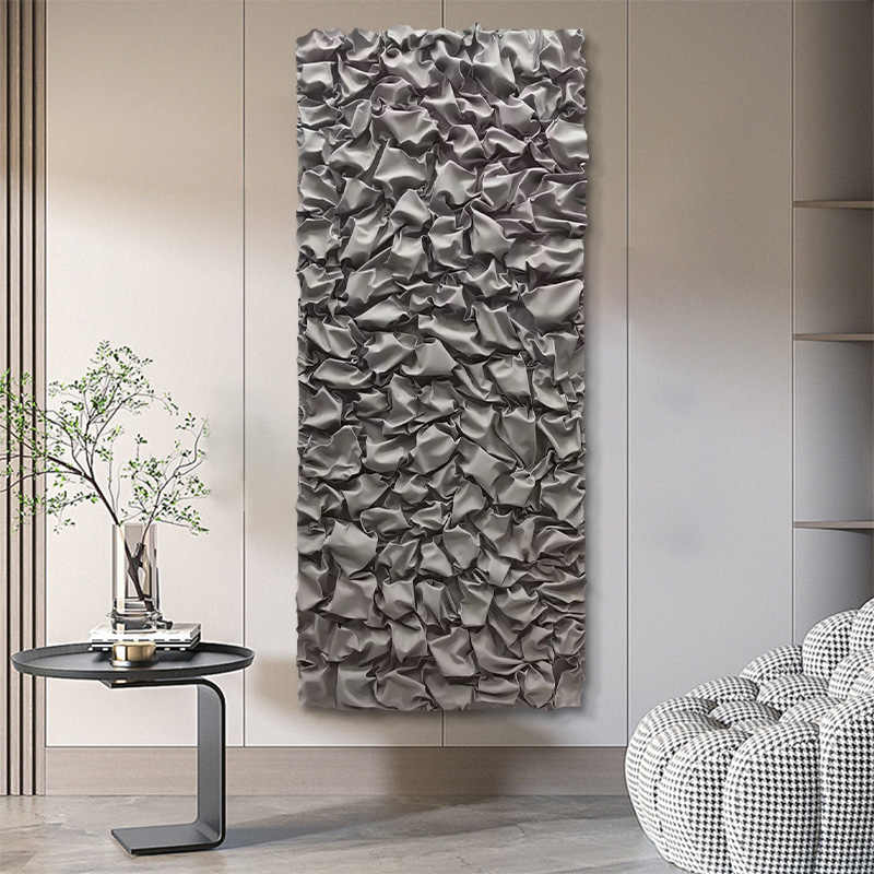 Modern Tall Grey Leather Abstract Wall Art, Large Vertical 3D Relief Panel, Minimalist Designer Statement for Foyer or Living Room