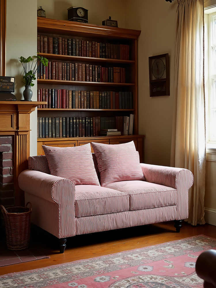 Vintage Small Apartment Striped Sofa – Designer Retro Double Seat Fabric Couch for Living Room