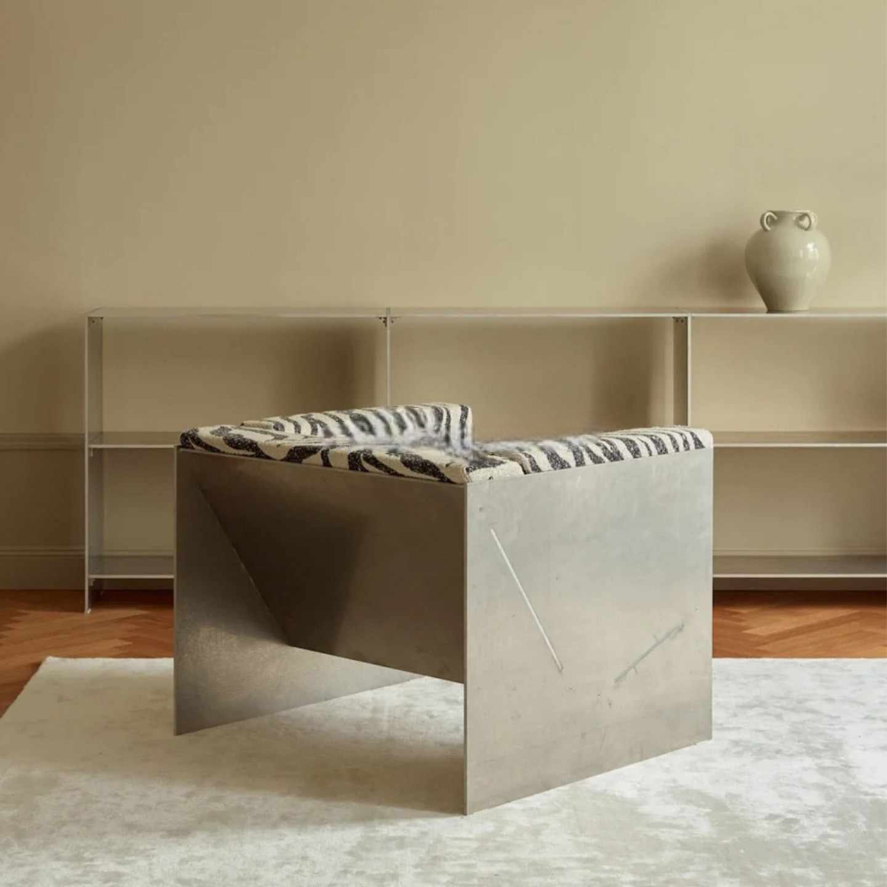 Luxury Designer Zebra Lounge Chair, Stainless Steel Single Sofa for Living Room, Hotel, or Boutique Apartment