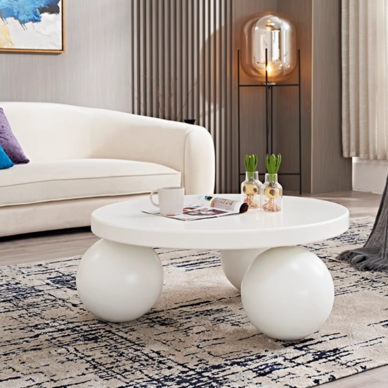 Modern Minimalist White Ball Coffee Table – Artistic Round Living Room Center Table, Funky Spherical Base