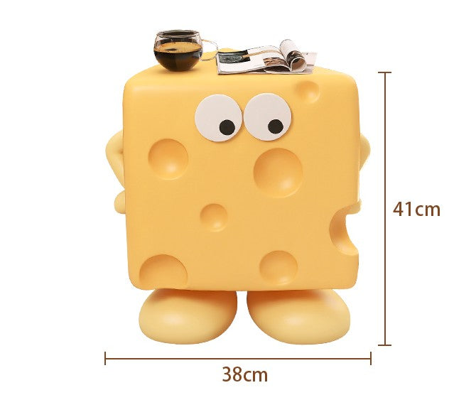 Cute Cheese Block Coffee Table, Instagram-Style Cartoon Side Table with Googly Eyes, Cream Aesthetic Nightstand for Kids Room, Living Room