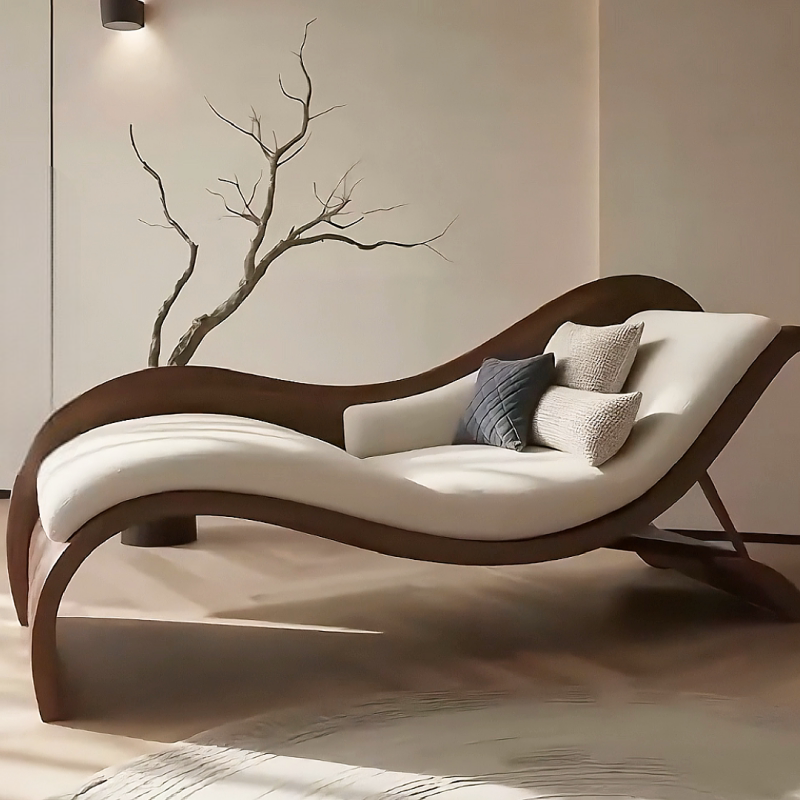 Minimalist Luxury Chaise Lounge – Black Walnut Solid Wood Daybed for Living Room & Bedroom