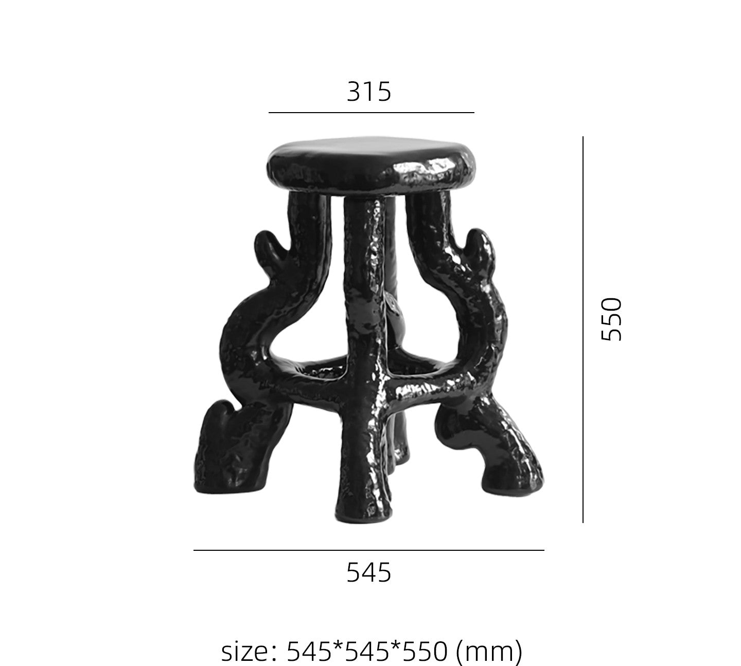 Modern Sculptural Resin Accent Side Table, Black Designer Art Stool, Minimalist Decorative End Table for Living Room and Bedroom