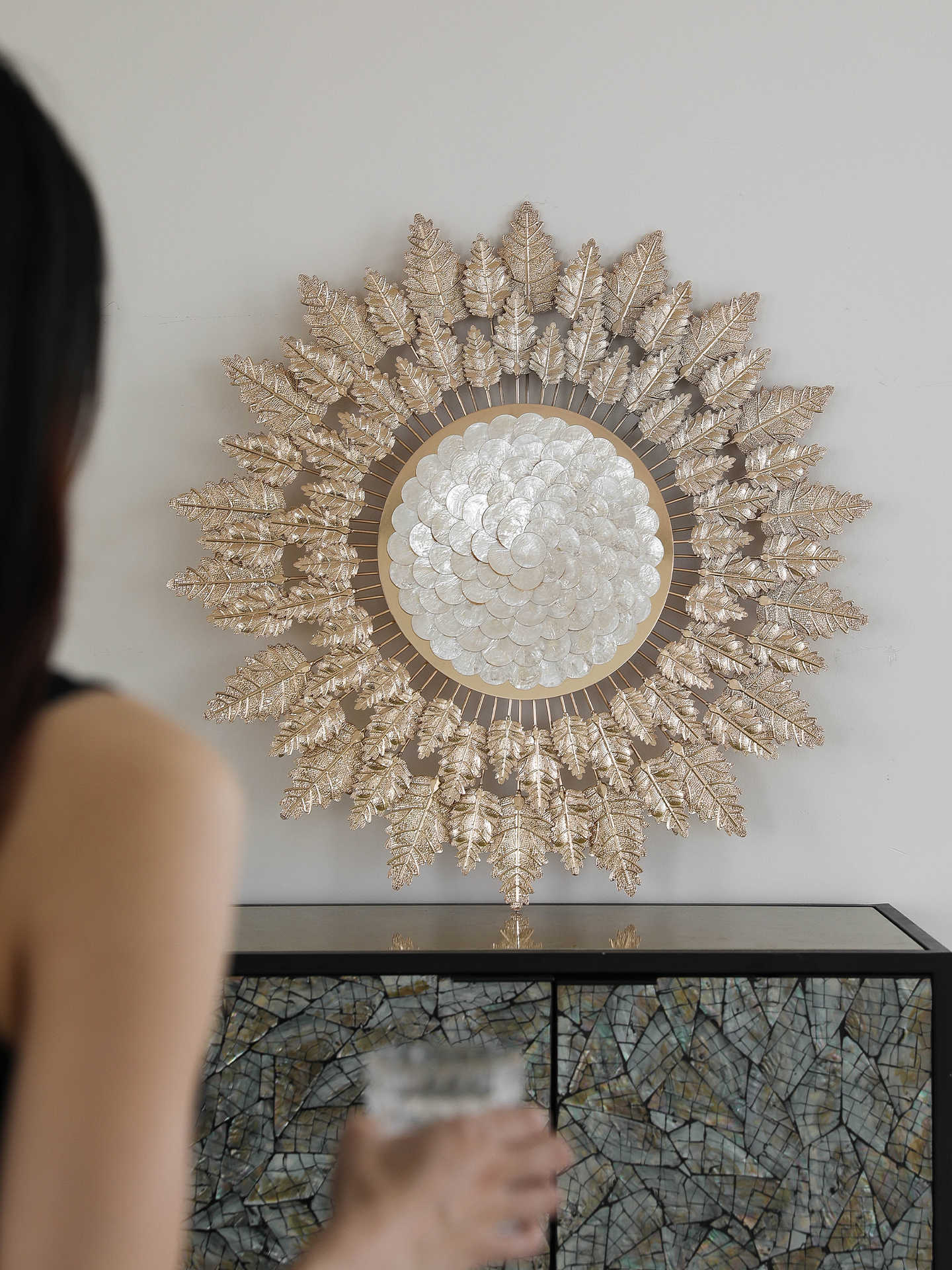 Luxury Gold Leaf and Pearl Shell Tree of Life Metal Wall Art, Decorative Living Room & Dining Room Hanging Sculpture