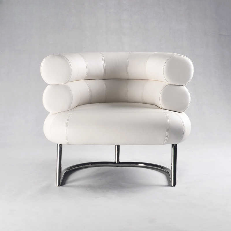 Modern Genuine Leather Lounge Chair – Designer Armchair for Living Room, Office, Waiting Area – Stainless Steel Base