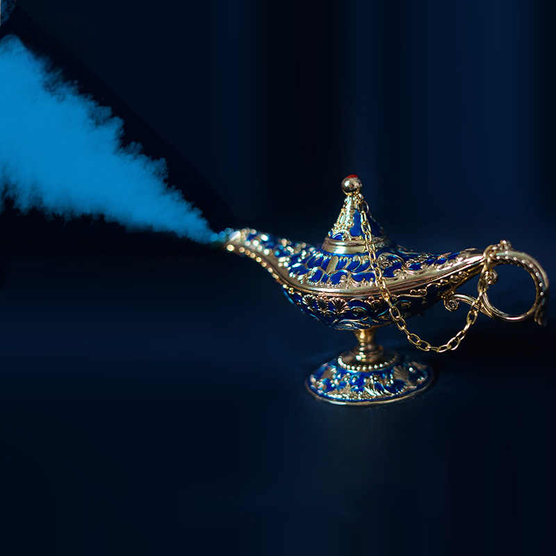 Aladdin's Magic Lamp Metal Prop, Interactive Stage Trick Lamp, Smoke, Confetti & Dove Vanish Magic Illusion, Genie Theme Performance Accessory