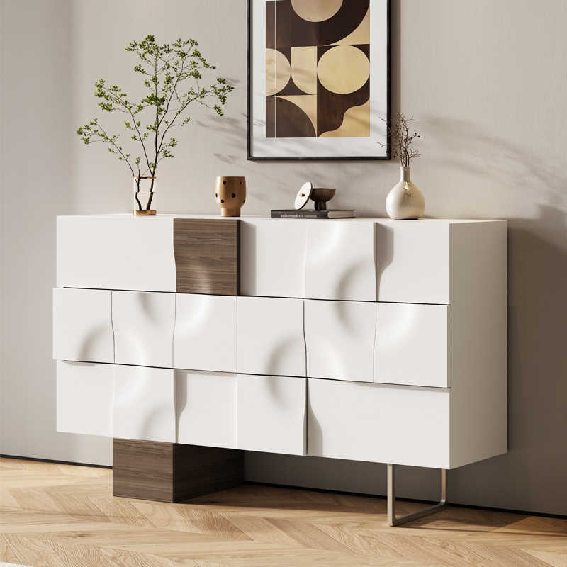 Luxury White Sideboard Cabinet – Modern Italian Style Storage Console with 3 Drawers & 1 Door, Contemporary Entryway Buffet for Living Room, Dining Room