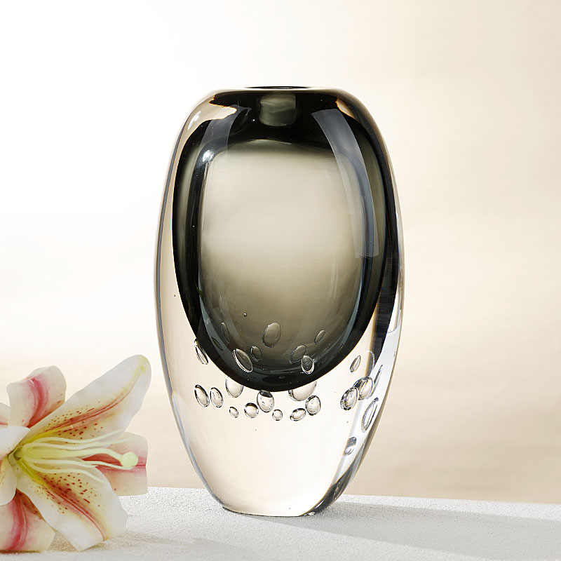 Minimalist Grey Bubble Glass Vase, Luxury Crystal Flower Vessel for Living Room Office, Modern Home Decor Water Cultivation Vase