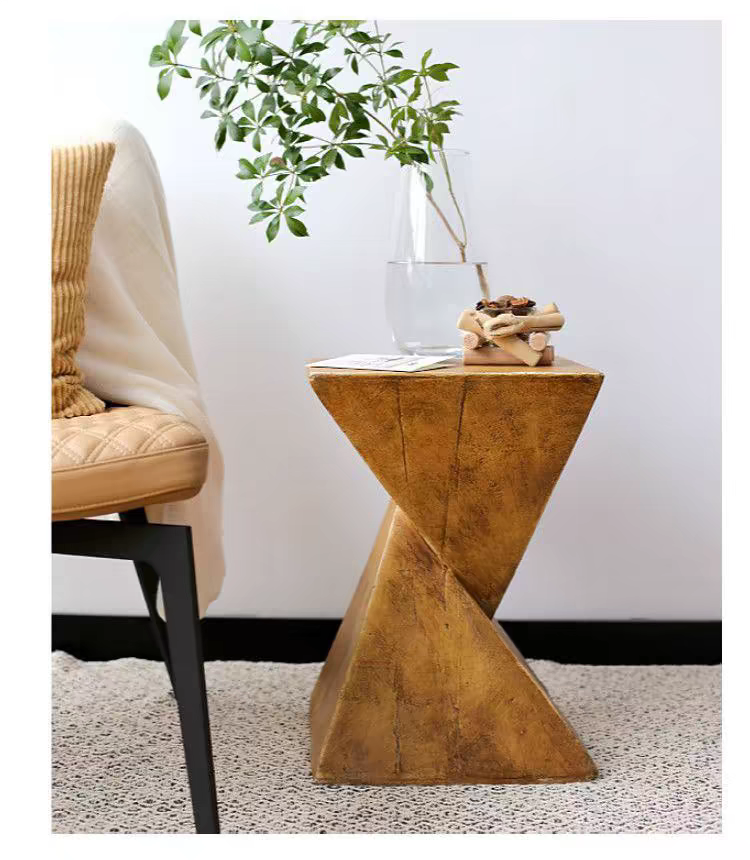 Modern Twisted Hourglass Side Table – Solid Wood Geometric End Table, Scandinavian Minimalist Accent Table, Sculptural Coffee Table for Living Room, Bedroom, Office