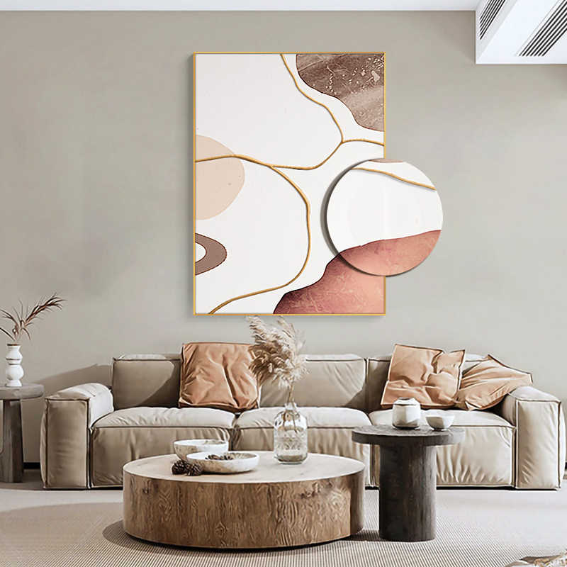 Minimalist Abstract Hand-Painted Textured Wall Art – Creative Layered Luxury Headboard & Living Room Decor, Modern Yellow Frame