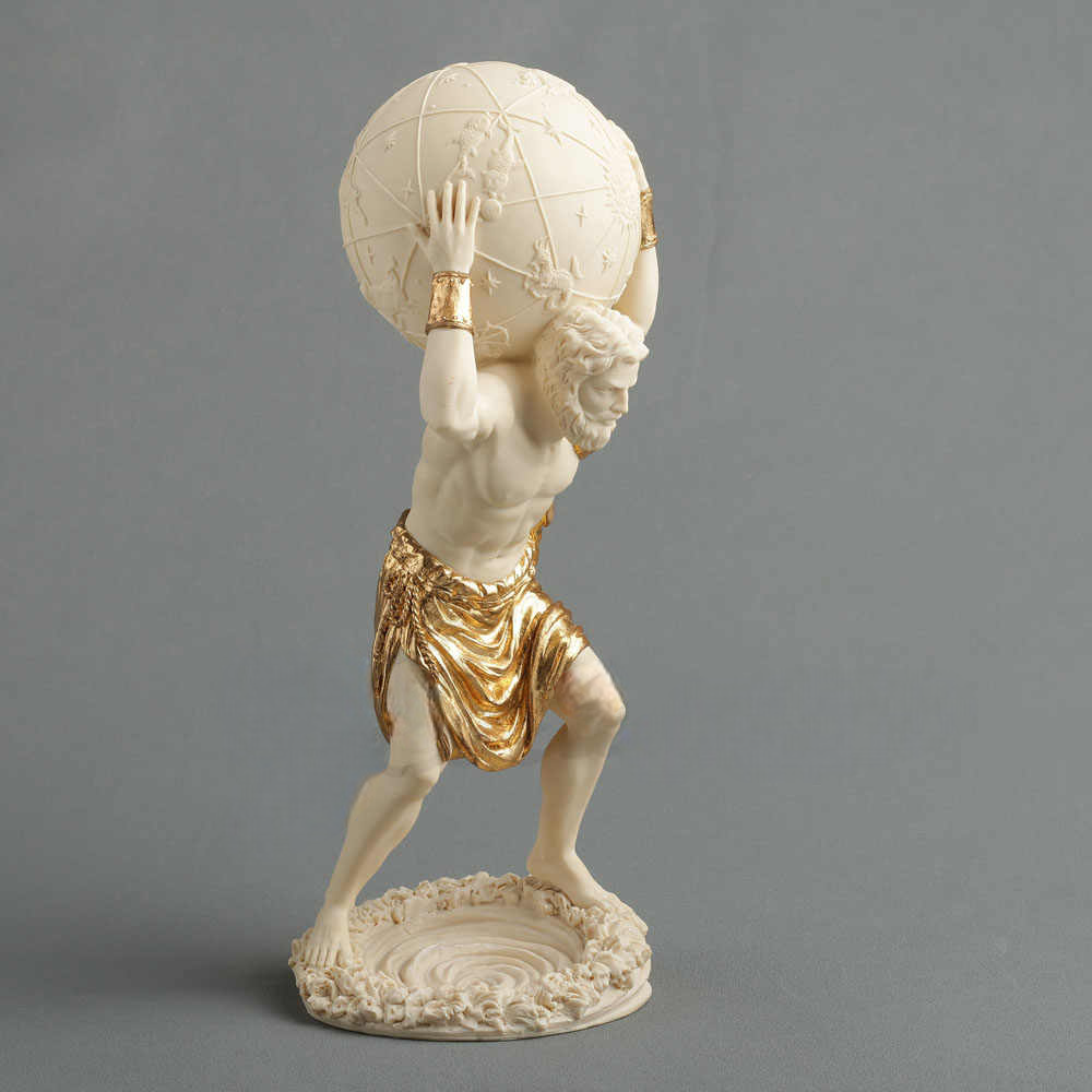 Greek Atlas Titan Statue – White & Gold Creator Figurine, Mythology Decor for Home, Office, Unique Gift