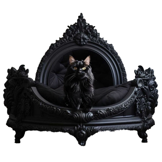 Gothic Black Luxury Solid Wood Pet Bed – Baroque Hand-Carved Cat & Dog Sofa, Indoor Ornate Throne Bed