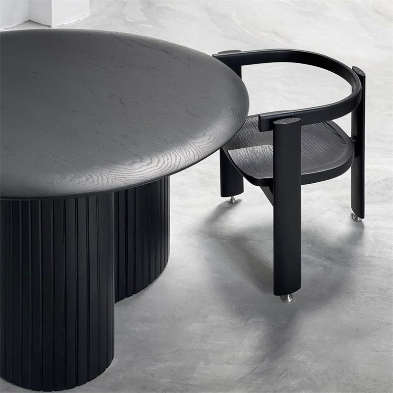 Vintage Black Solid Wood Carved Dining Armchair, Designer Minimalist Retro Accent Chair with Curved Back and Creative Sculpture Details