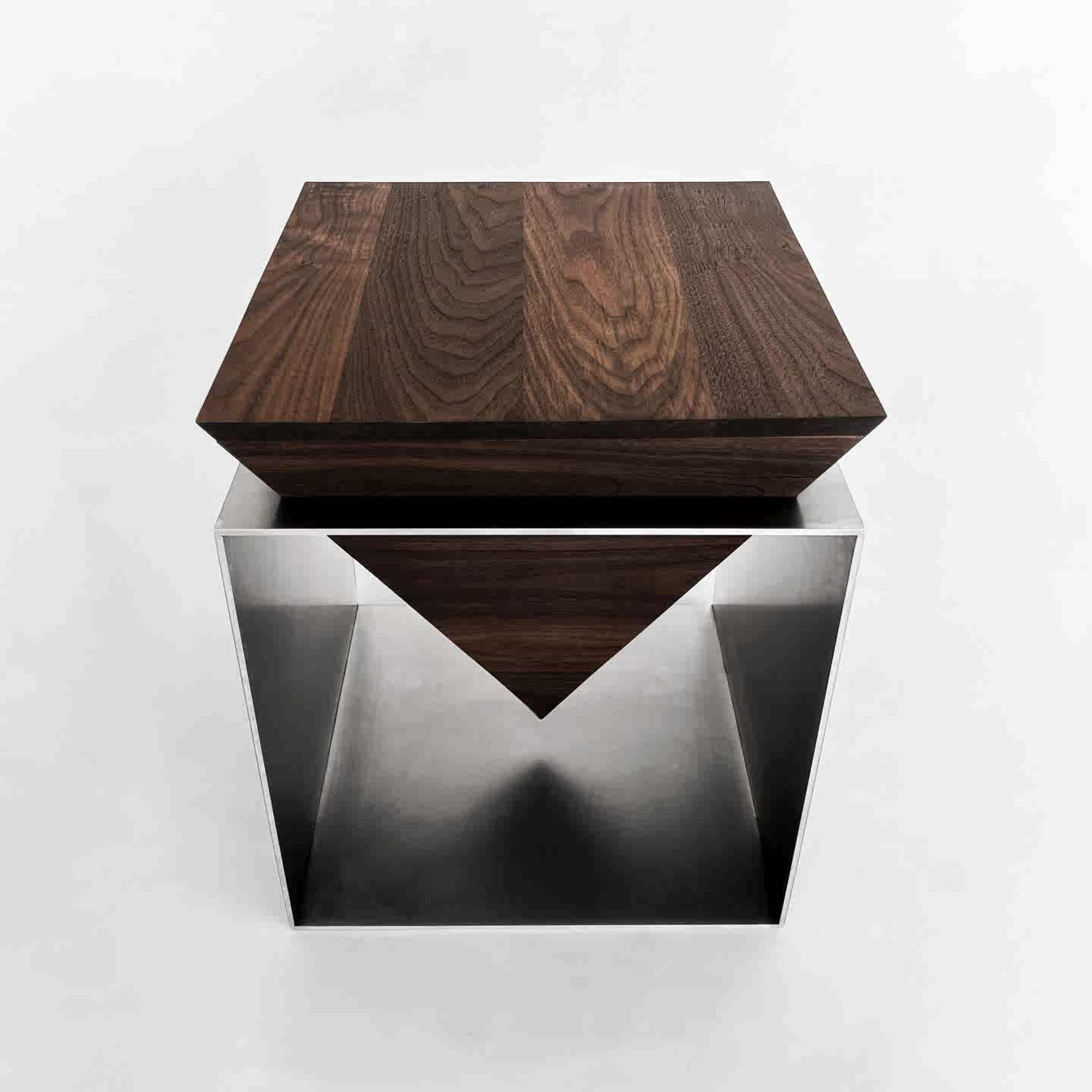 Ash Wood & Stainless Steel Side Table – Minimalist Luxury End Table for Small Living Spaces, Modern Art Furniture
