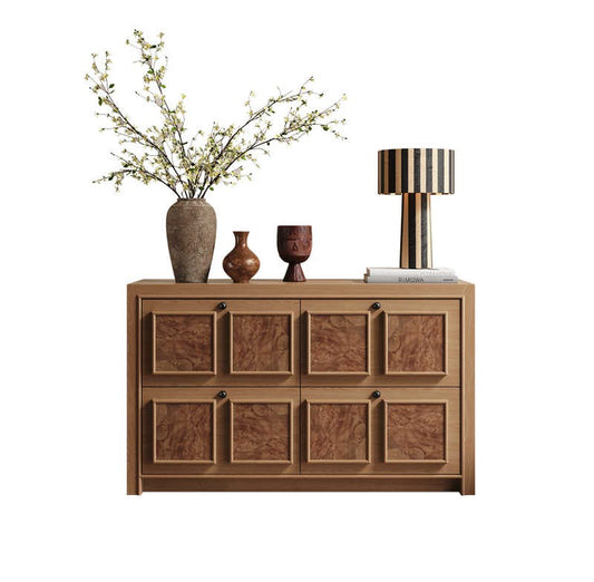 Minimalist 4-Drawer Solid Wood Chest, Vintage Style Living Room Side Cabinet, Mid-Century Modern Entryway Storage Dresser
