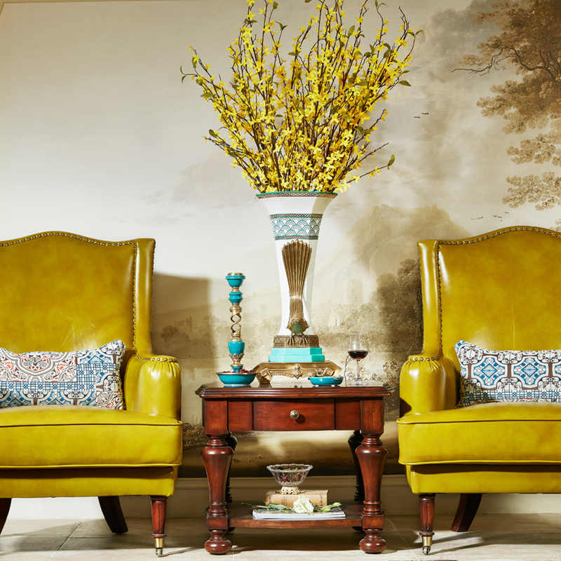Luxury Ceramic and Brass Bird Accent Flared Vase – European Open-Mouth Decorative Flower Vase for Tabletop, Living Room, and Villa Foyer