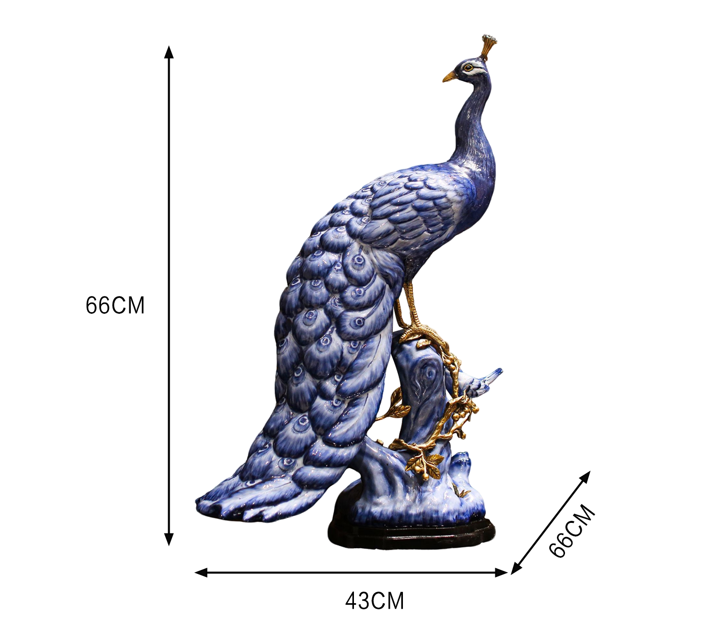Museum-Quality Blue Ceramic Peacock Sculpture – Traditional Porcelain with Gilded Bronze Accents, Luxury Oriental Art Statement Piece