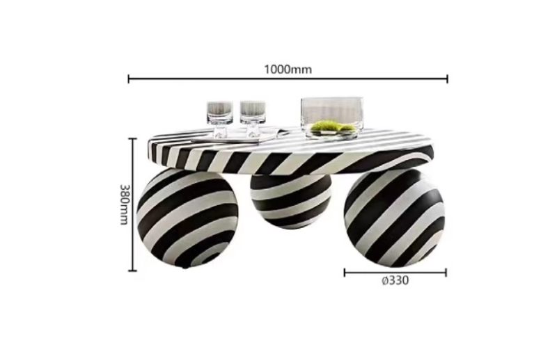 Modern Stripe Ball Coffee Table – Pattern Living Room Table, Playful Soft Decor Accent
