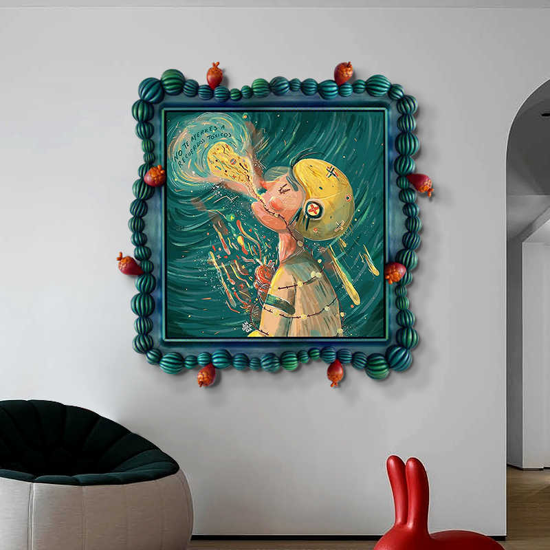 3D Cartoon Girl Wall Art, Modern Embossed Kids Room Decor, Colorful Square Relief Panel for Bedroom or Playroom