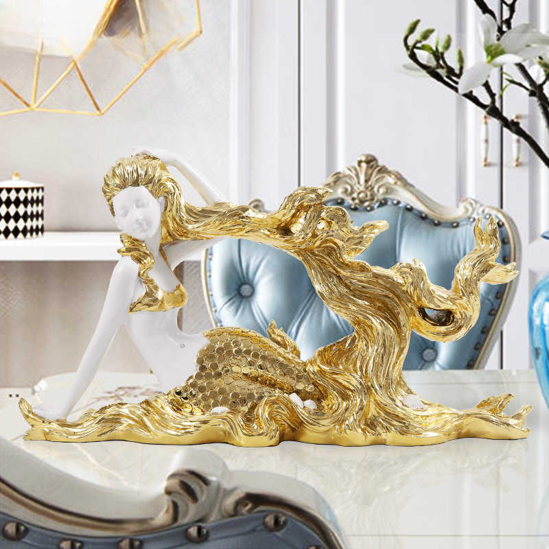 Luxury Gold Mermaid Wine Rack – Artistic Resin Decorative Holder for Living Room, TV Cabinet, or Bar Decor