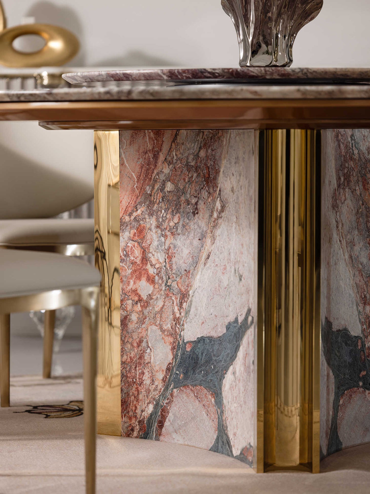 Luxury Round Marble Dining Table, Brazilian Natural Stone with Rotating Lazy Susan, Modern Designer Statement Table