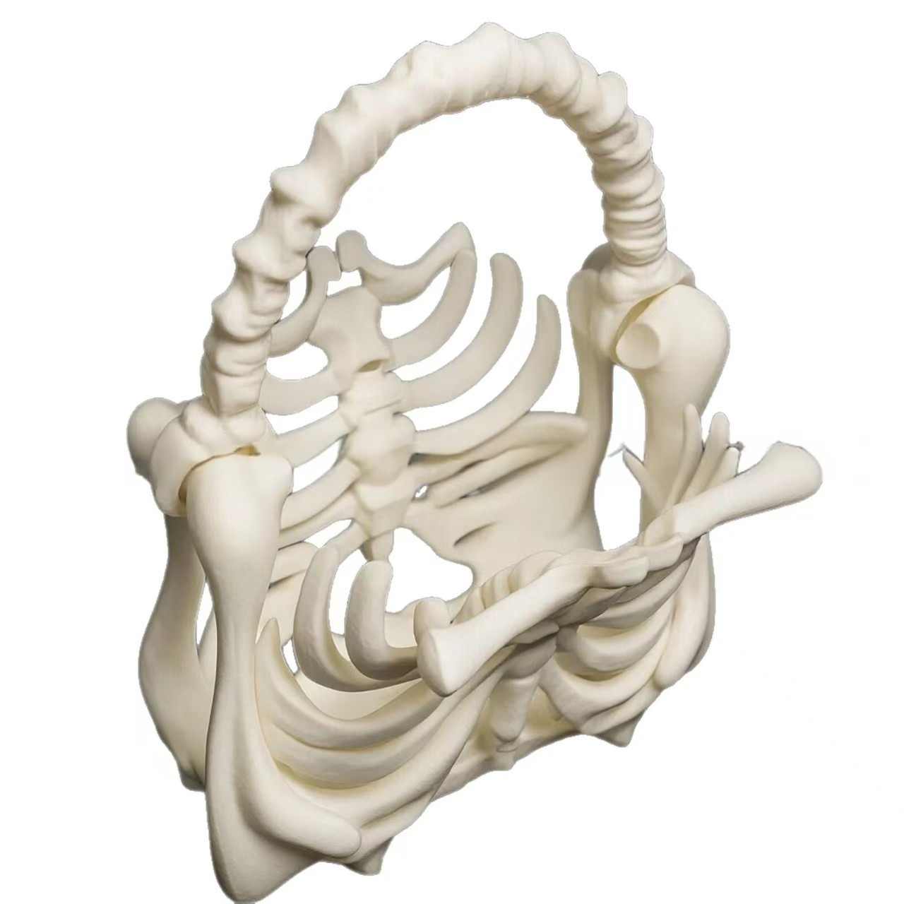 3D Printed Skeleton Bone Tote Bag – Large Novelty Halloween Handbag, Realistic Skeleton Rib Cage Decor, White Statement Purse