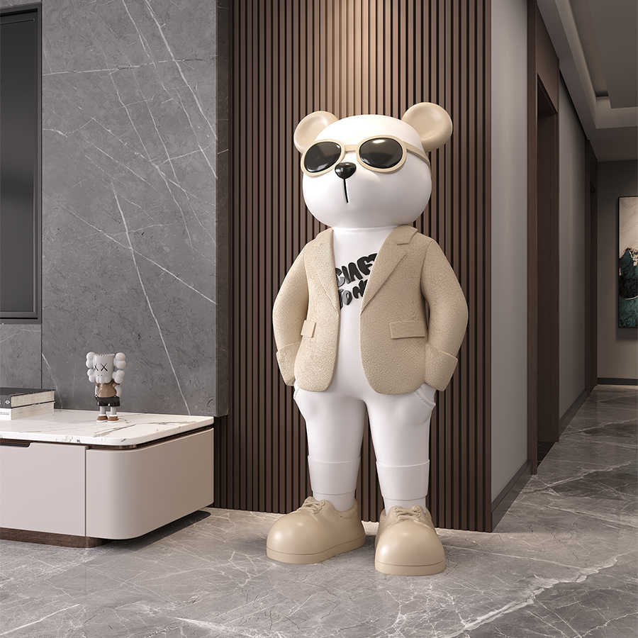 Modern Standing Bear Floor Sculpture, Trendy Large Decor Statue for Living Room, Foyer, TV Cabinet or Office