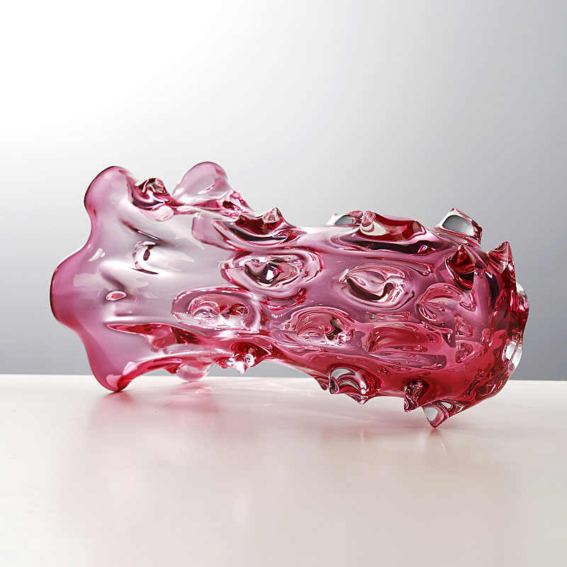 Dreamy Rose Pink Art Glass Vase, Creative Sculptural Flower Vessel for Weddings & Living Room, Decorative Art Piece & Gift