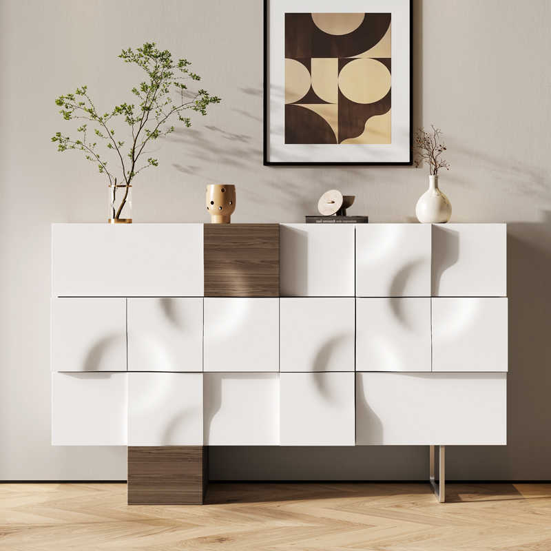 Luxury White Sideboard Cabinet – Modern Italian Style Storage Console with 3 Drawers & 1 Door, Contemporary Entryway Buffet for Living Room, Dining Room