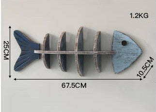 Mediterranean Fish Bone Wall Shelf – Coastal Blue Wooden Display Rack, Nautical Storage Organizer with Multiple Compartments for Home Decoration