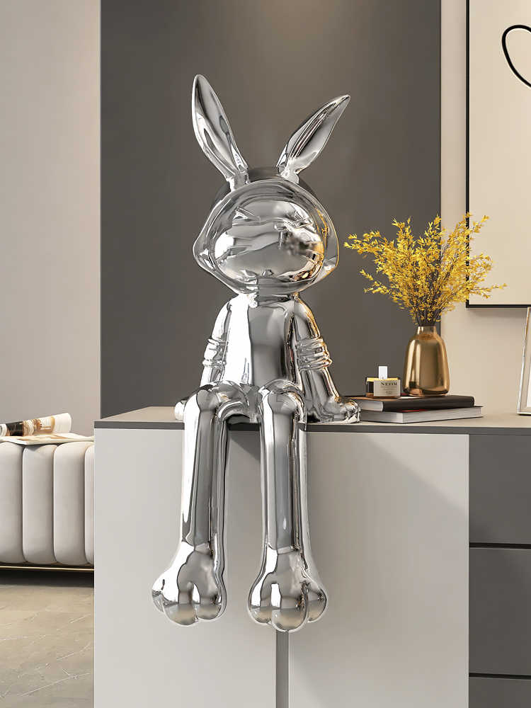 Luxury Electroplated Bunny Figurine – High-End Living Room TV Cabinet, Entryway, Floor Décor, Housewarming Gift