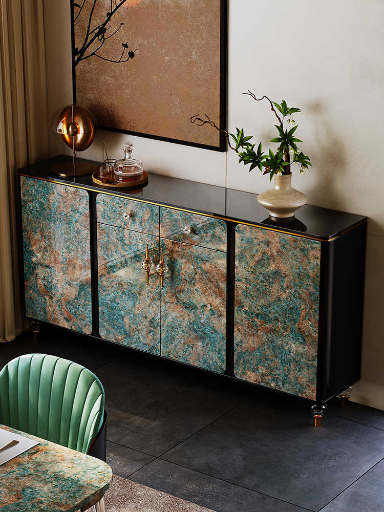 Luxury Green Jade Sideboard Buffet, ENF-Grade Solid Wood Cabinet for Dining Room & Entryway, Modern High-End Console with Storage
